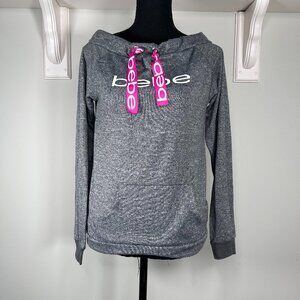 Bebe Sleepwear Sweatshirt Women's Small Boatneck Gray Logo Pouch Pocket